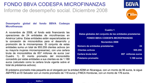 FONDO BBVA CODESPA MICROFINANZAS Informe de desempeño social. Diciembre 2008