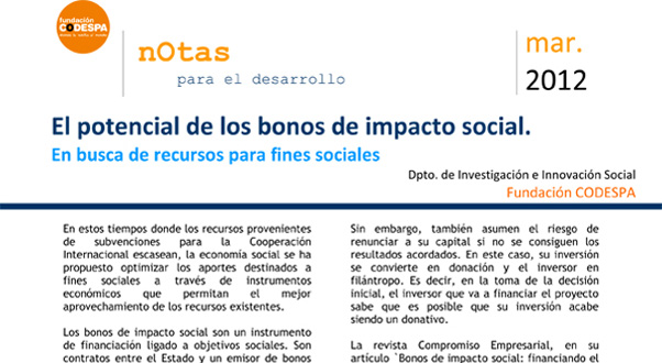 El potencial de los bonos de impacto social. En busca de recursos para fines sociales