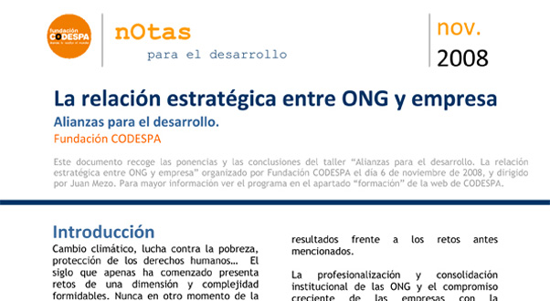 La relación estrategica entre ONG y empresa. Alianzas para el desarrollo